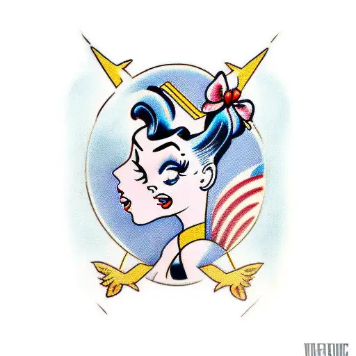 pinup looking into a mirror that has static in it tattoo design idea