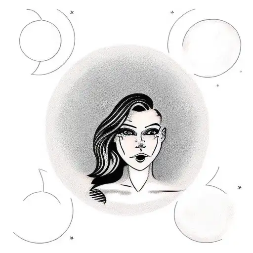 girl looking into a mirror that has static in it tattoo design idea