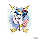 pinup looking into a mirror that has static in it tattoo design idea