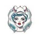 pinup looking into a mirror that has static in it tattoo design idea