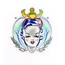 pinup looking into a mirror that has static in it tattoo design idea