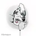 pinup looking into a mirror that has static in it tattoo design idea