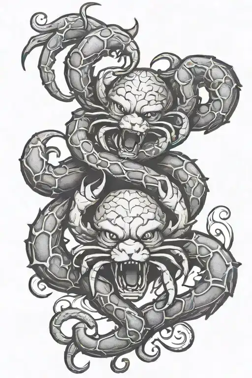 Cancer crab and the Leo lion in an intertwined design  with a heart or infinity symbol to represent eternal love tattoo design idea