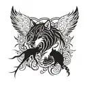 willow, wolf and crow  tattoo design idea