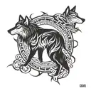 willow, wolf and crow  tattoo design idea