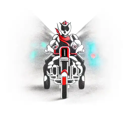 red cartoon demon riding a black sportbike tattoo design idea