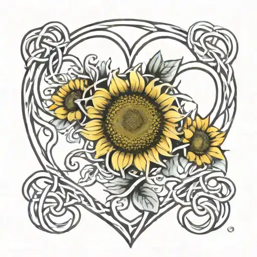 sunflower heart Celtic knot intertwined tattoo design idea