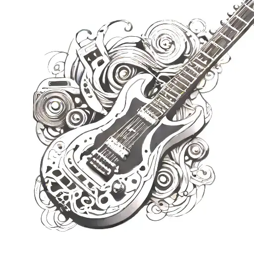A cassette tape morphing into a guitar neck, symbolizing the fusion of music genres that inspire you tattoo design idea