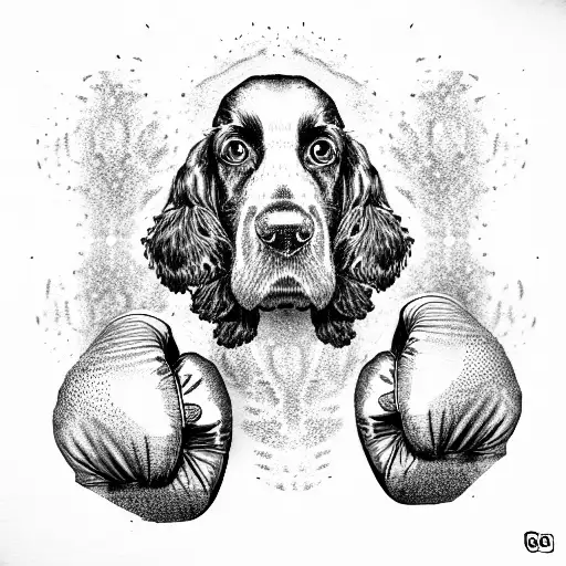 English Cocker Spaniel with boxing gloves tattoo design idea