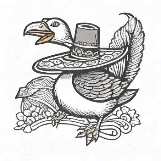 simple goose cartoon with sombrero and bandolier  tattoo design idea