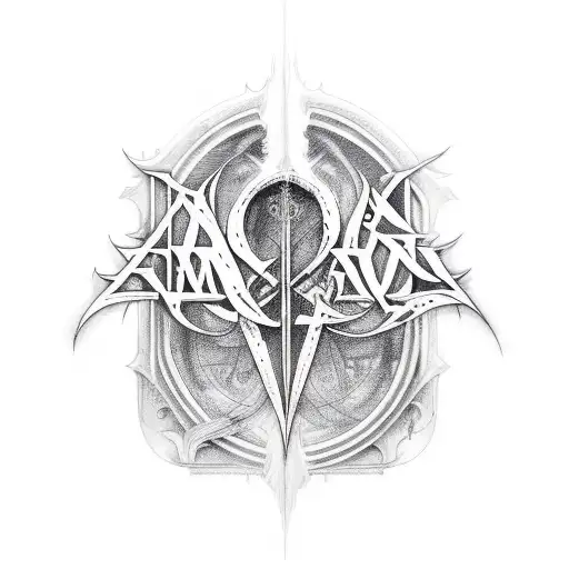 An extreme metal band logo called "lament lyre" tattoo design idea