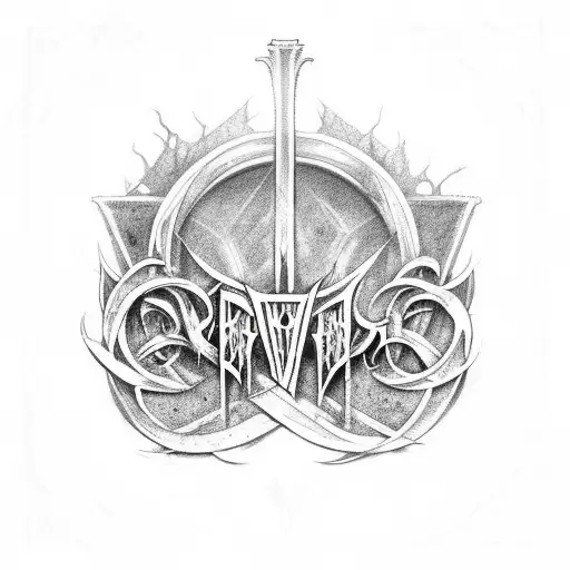 An extreme metal band logo called "lament lyre" tattoo design idea