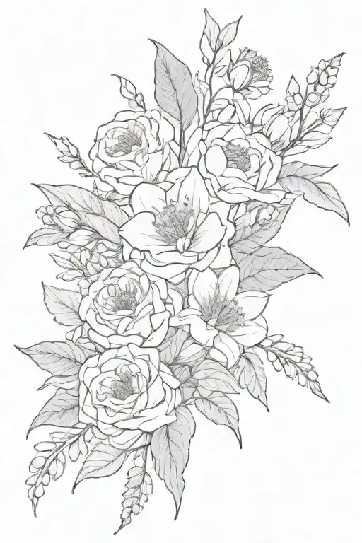 men's bouquet of birth flowers with September, August and April  tattoo design idea