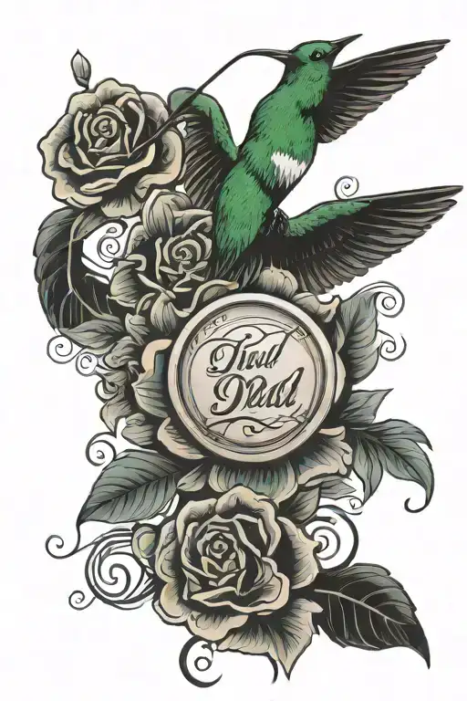 dad memorial with hummingbird hovering tattoo design idea
