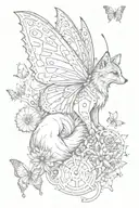 butterfly, fox, fine line, elegant, realism, nature, stars, sky, cogs   tattoo design idea