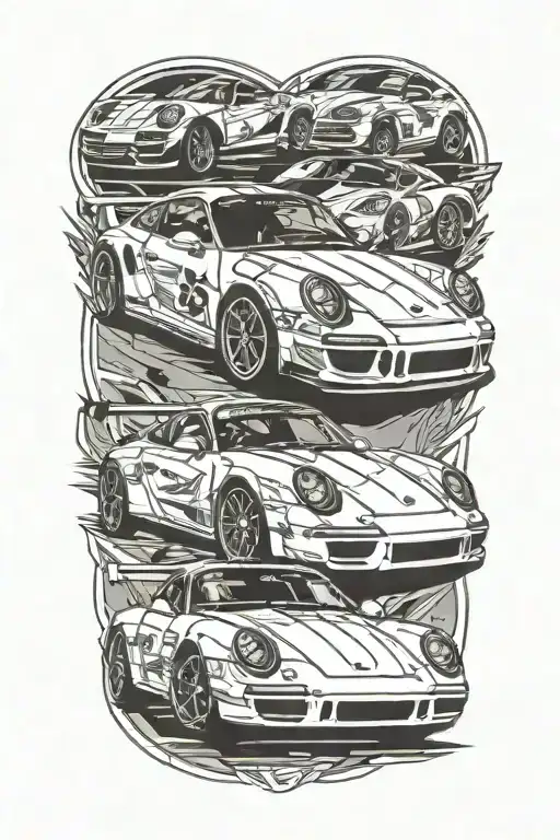 race car porsche car driving tattoo design idea