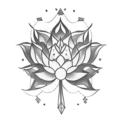 Wild leg tattoo with a lotus flower and on be hind there is an arrow tattoo design idea
