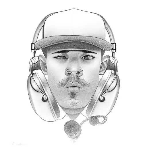 numbers with a yankee hat and headphones  tattoo design idea