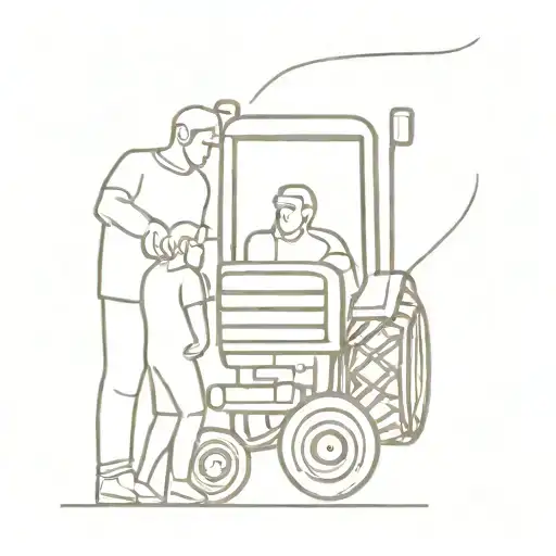 Man and children looking at tractor  tattoo design idea