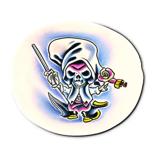 Cute Grim Reaper holding a pink slip  tattoo design idea