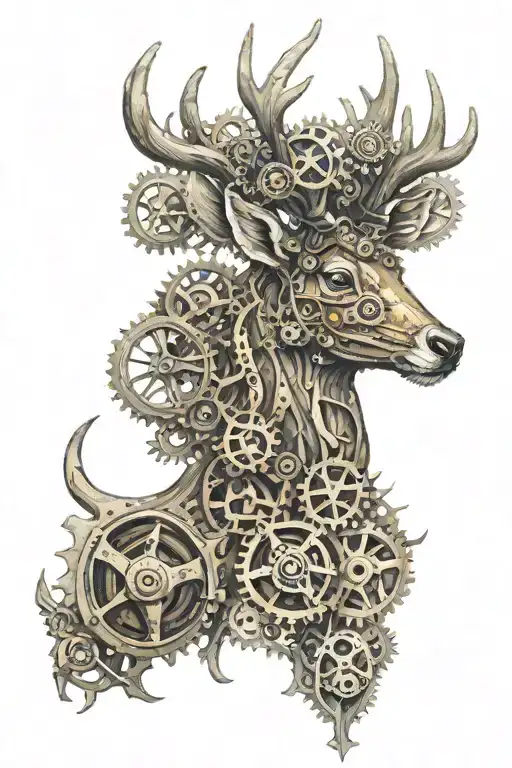 Deer made of Steampunk Gears tattoo design idea