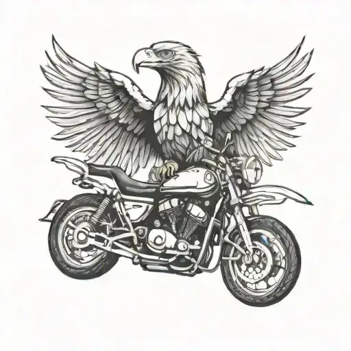 A fiery eagle soaring on a motorcycle tattoo design idea