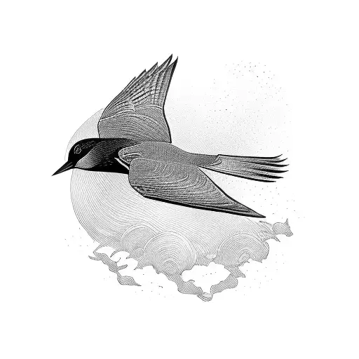 redwing blackbird flying from branches tattoo design idea