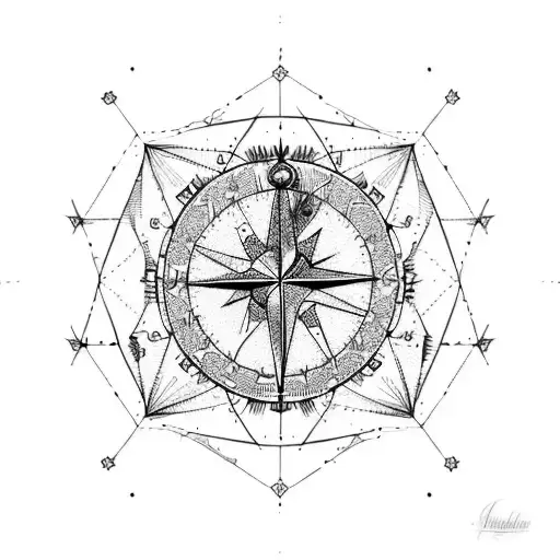 Geometric "Constellation With Compass" Tattoo Idea BlackInk AI