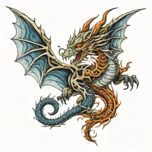 dragon sin of wrath with world compus tattoo design idea