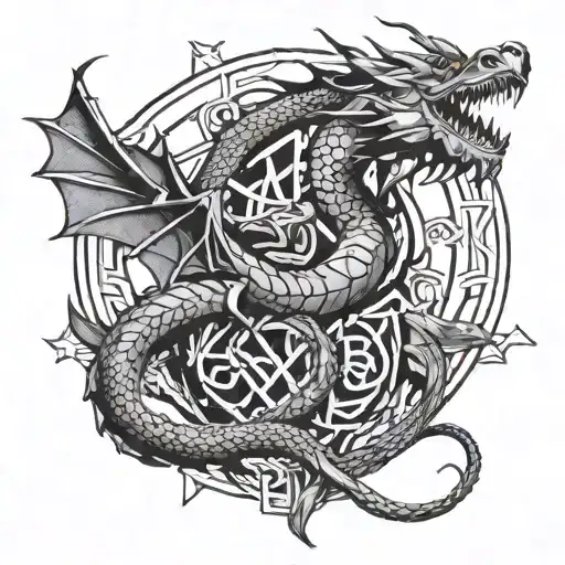 dragon sin of wrath with  compus  tattoo design idea