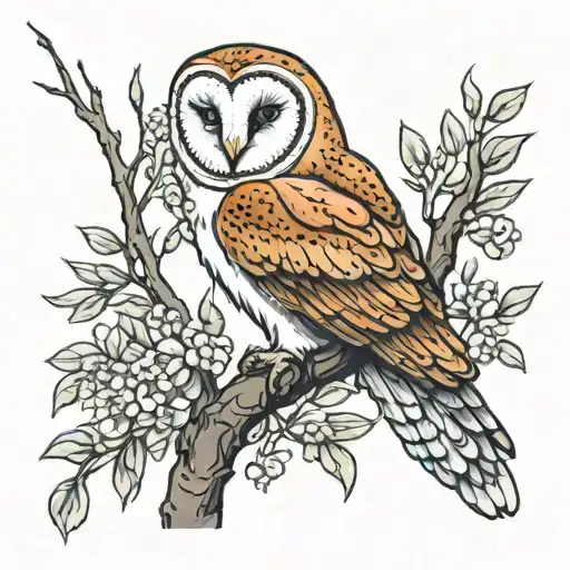 Barn owl sitting on a willow tree with roots  tattoo design idea