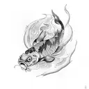 full sleve with a koi fish in wather with a pattern design, and a samurai in the shoulder area  tattoo design idea