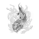 full sleve with a koi fish in wather with a pattern design, and a samurai in the shoulder area  tattoo design idea