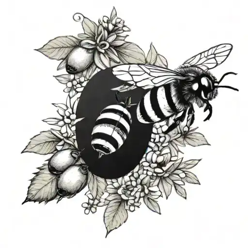 olive and bees  tattoo design idea