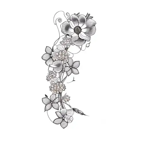 Hamer and nail with flowers behind it and vines hanging down tattoo design idea