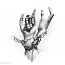 hand reaching weighed down by chains tattoo design idea