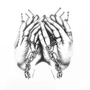 hand reaching weighed down by chains tattoo design idea