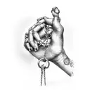 hand reaching weighed down by chains tattoo design idea