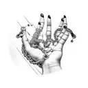 hand reaching weighed down by chains tattoo design idea