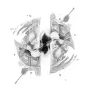 abstract brush storke and paind splater, with negative voids,  full hand sleeve  tattoo design idea