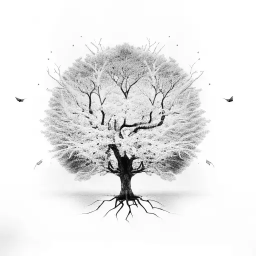 A tree of life with branches representing each son, and their names incorporated into the roots tattoo design idea