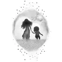 A mother and child silhouette, with each son represented as a different animal tattoo design idea