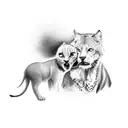 A mother and child silhouette, with each son represented as a different animal tattoo design idea