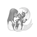 A mother and child silhouette, with each son represented as a different animal tattoo design idea
