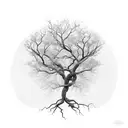 A tree of life with branches representing each son, and their names incorporated into the roots tattoo design idea