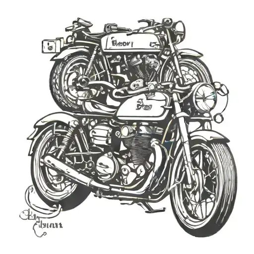 A tattoo design featuring vintage motorcycles intertwined with the names 'Ben & Ethan' in a sleek and modern font tattoo design idea
