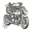A tattoo design featuring vintage motorcycles intertwined with the names 'Ben & Ethan' in a sleek and modern font tattoo design idea