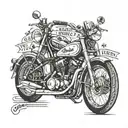 A tattoo design featuring vintage motorcycles intertwined with the names 'Ben & Ethan' in a sleek and modern font tattoo design idea