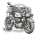 A tattoo design featuring vintage motorcycles intertwined with the names 'Ben & Ethan' in a sleek and modern font tattoo design idea