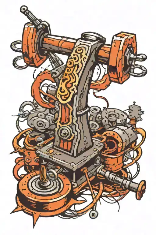 hammer hitting envil and needle with thread and computers  tattoo design idea